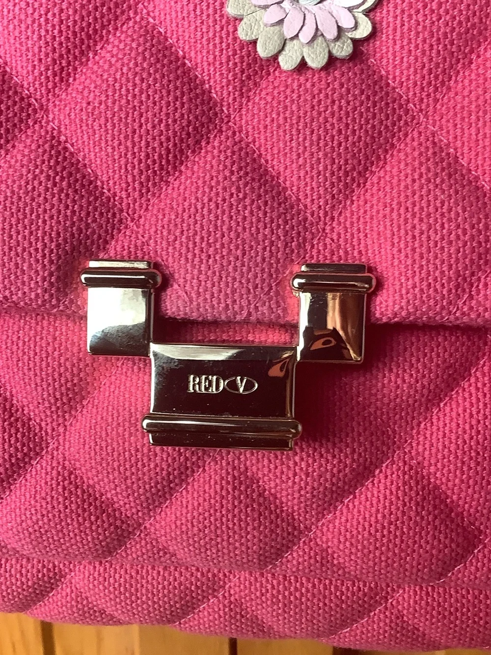 RED Valentino Quilted Hot Pink Floral-Appliqué Shoulder Bag with Gold Chain